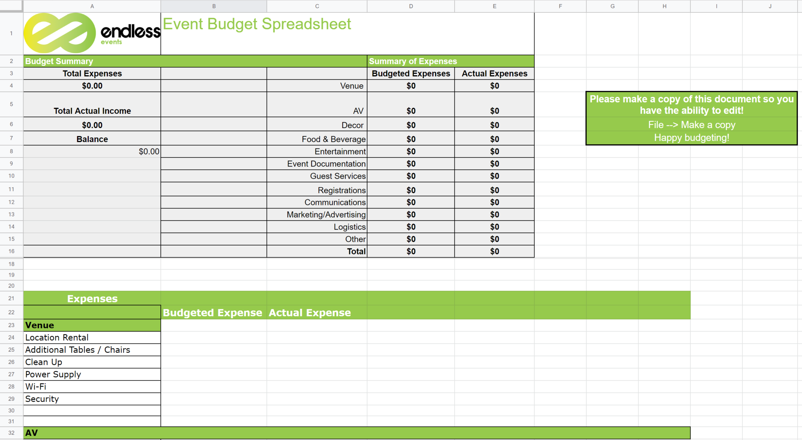 Free Event Budget Spreadsheet